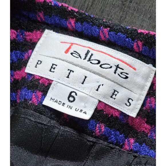Talbots Petites Worsted Wool Pink Purple Open Front Tweed Blazer Size 6P VTG - Picture 3 of 9